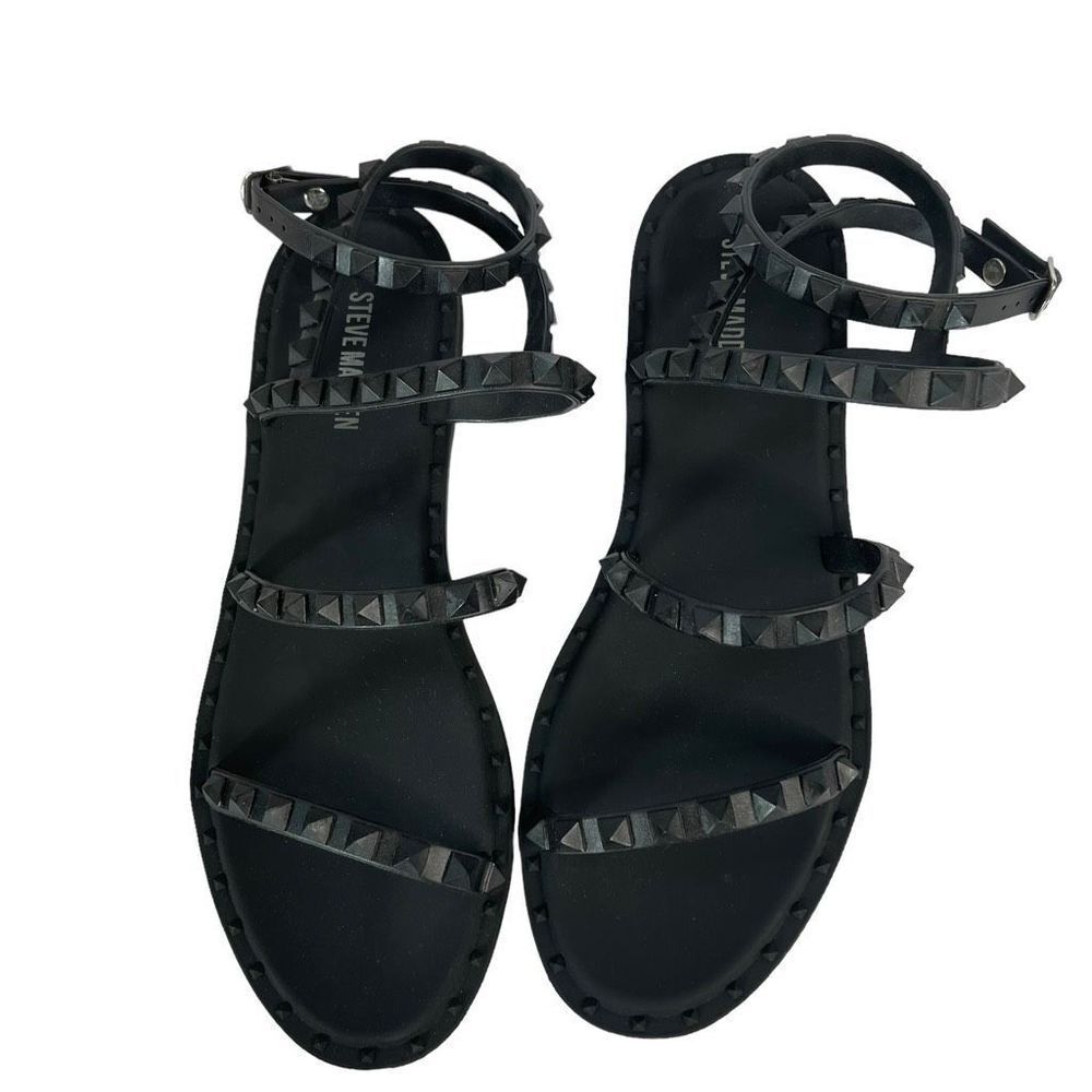 NWOT Steve Madden Women's Travel-J Ankle Strappy Buckle Black Sandals Size 8